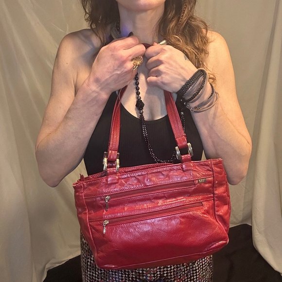 Vintage Red Leather handbag Sas - Picture 1 of 16